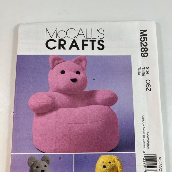 McCalls Crafts Pattern M5289 Toddlers Animal Chairs Kitten Bear Puppy 2006 UNCUT - Picture 5 of 9